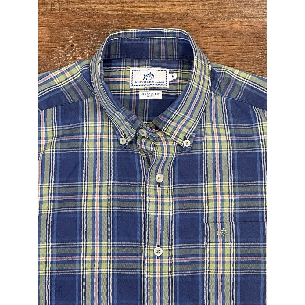 Southern Tide Button Down Shirt Mens M Blue Plaid Classic Fit Long Sleeve